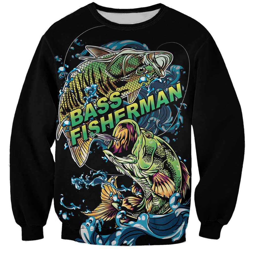 Bass Fishing Fisherman Sweatshirt Big Mouth Boat - Wonder Print Shop