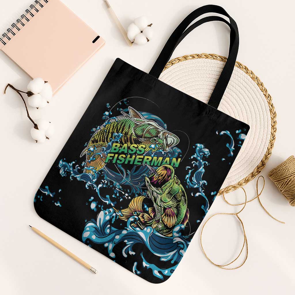 Bass Fishing Fisherman Tote Bag Big Mouth Boat - Wonder Print Shop