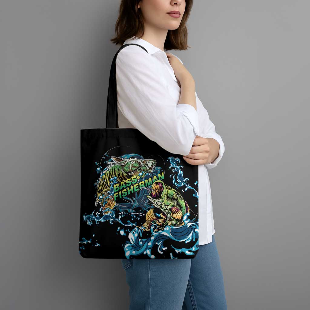 Bass Fishing Fisherman Tote Bag Big Mouth Boat - Wonder Print Shop