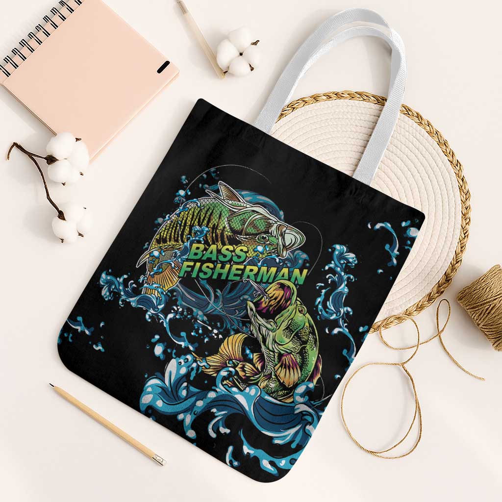 Bass Fishing Fisherman Tote Bag Big Mouth Boat - Wonder Print Shop
