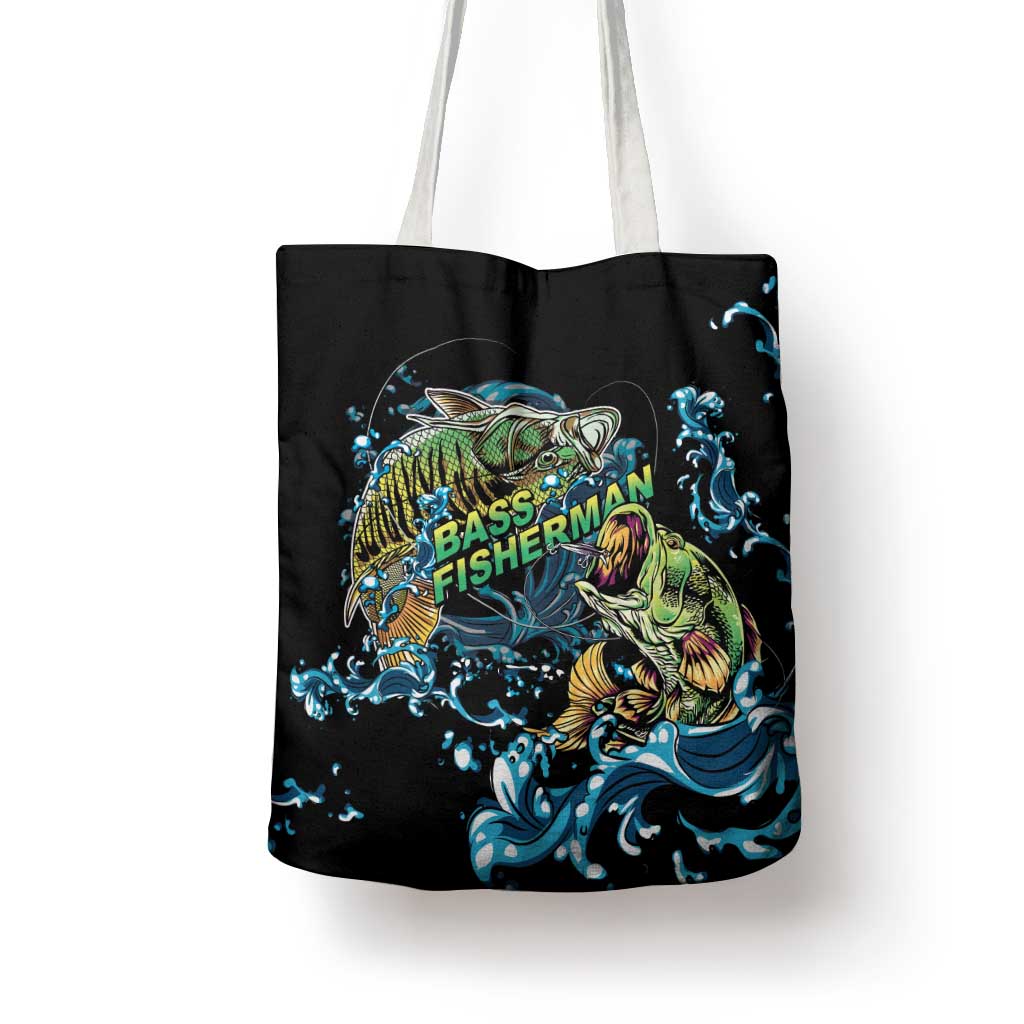 Bass Fishing Fisherman Tote Bag Big Mouth Boat - Wonder Print Shop