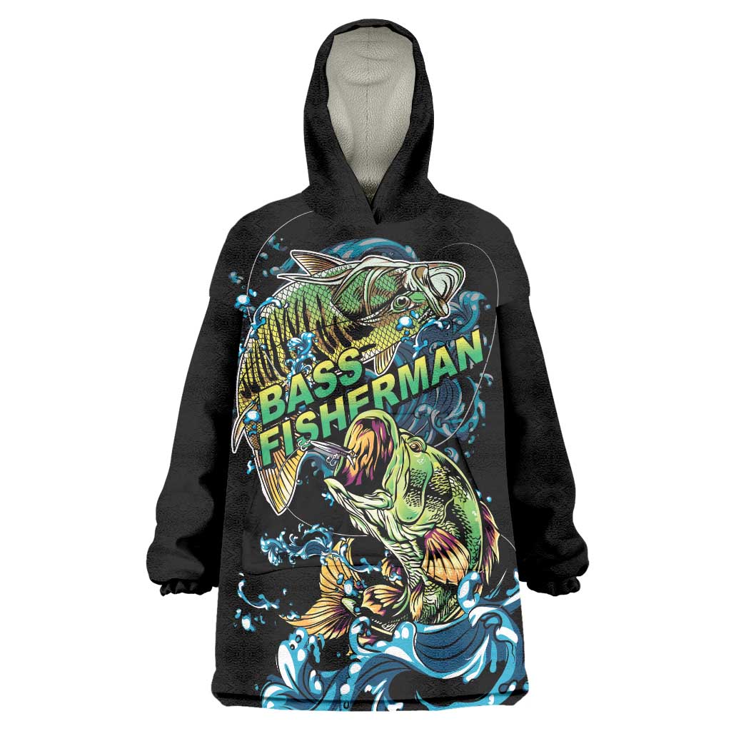 Bass Fishing Fisherman Wearable Blanket Hoodie Big Mouth Boat - Wonder Print Shop