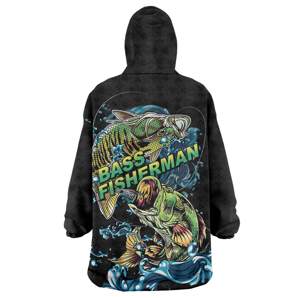 Bass Fishing Fisherman Wearable Blanket Hoodie Big Mouth Boat - Wonder Print Shop