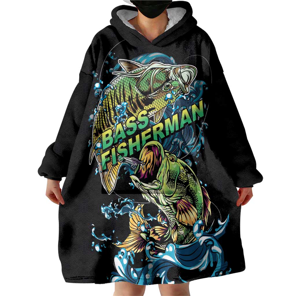 Bass Fishing Fisherman Wearable Blanket Hoodie Big Mouth Boat - Wonder Print Shop
