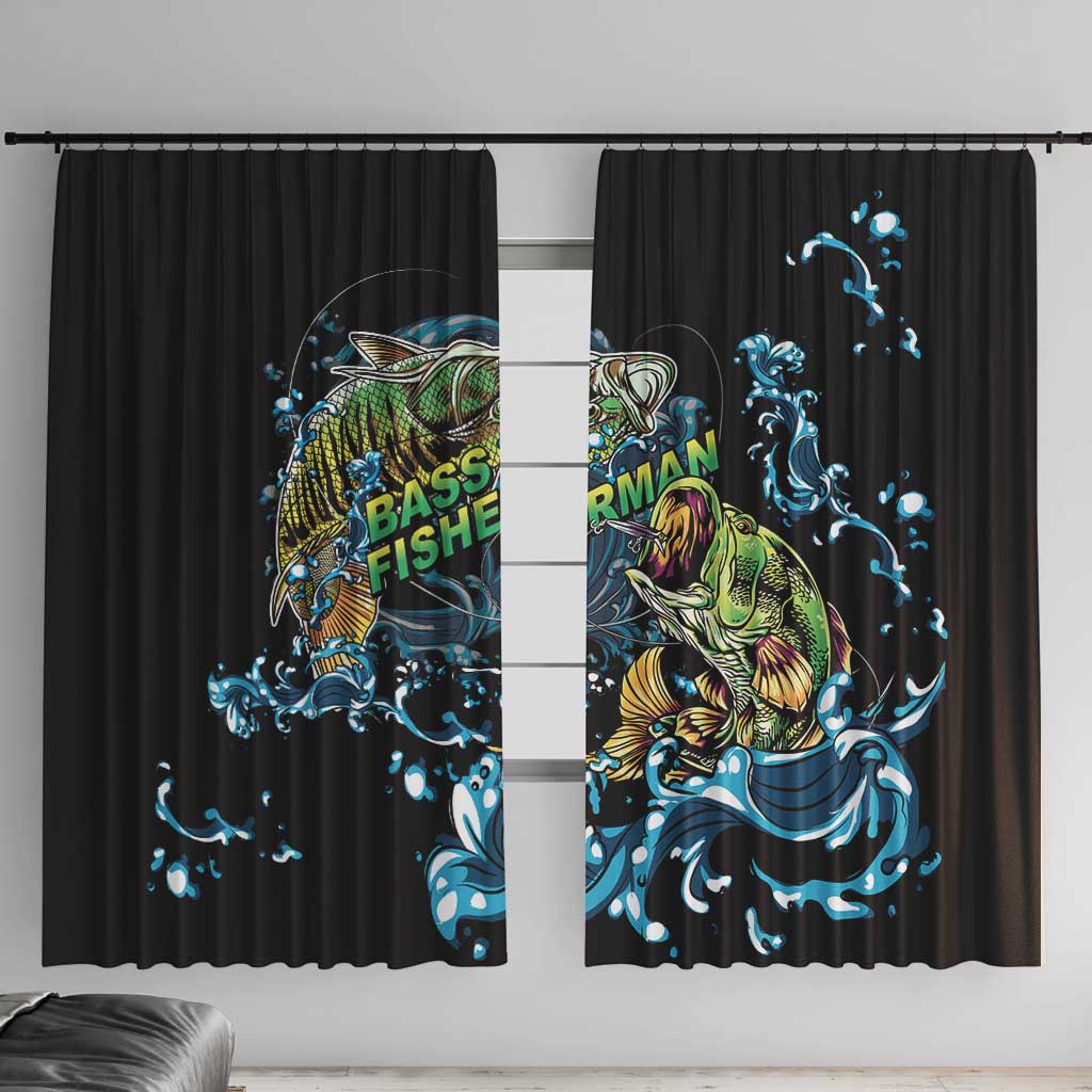 Bass Fishing Fisherman Window Curtain Big Mouth Boat - Wonder Print Shop