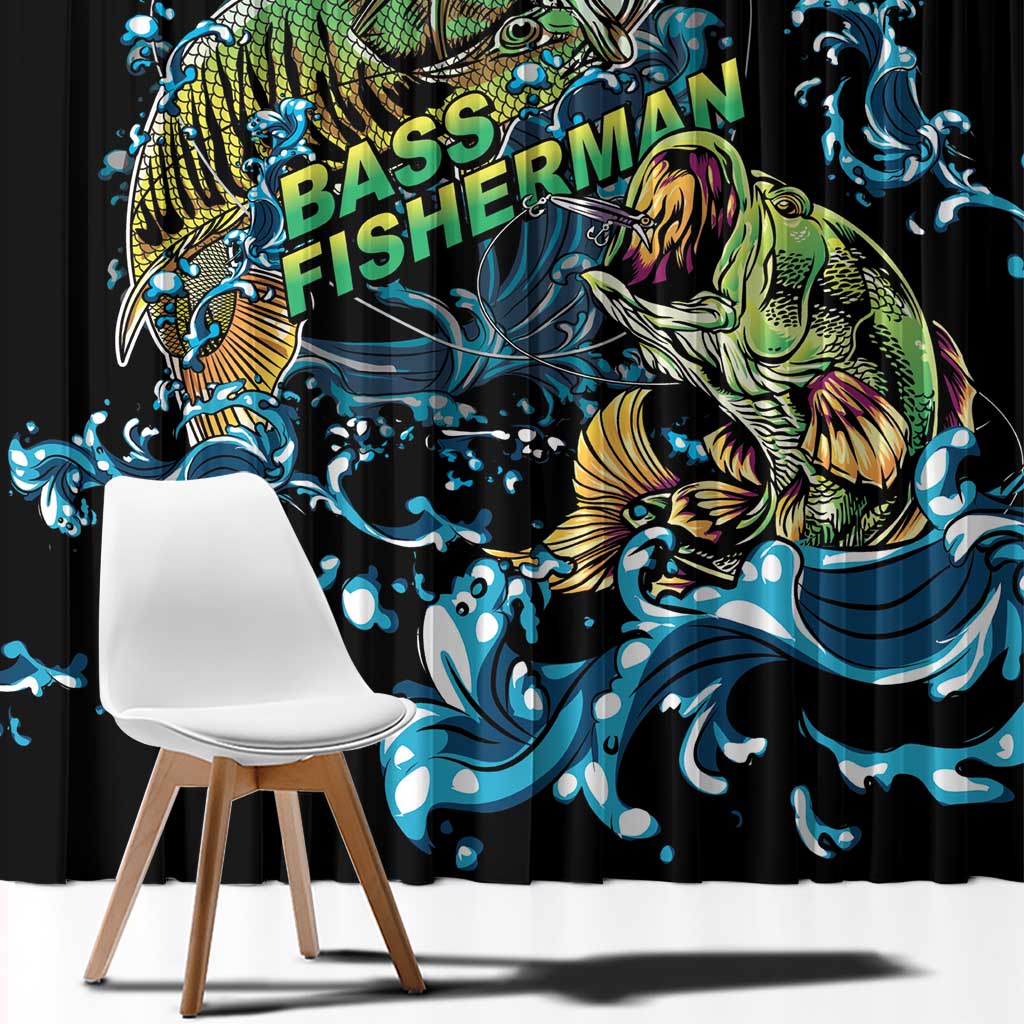 Bass Fishing Fisherman Window Curtain Big Mouth Boat - Wonder Print Shop