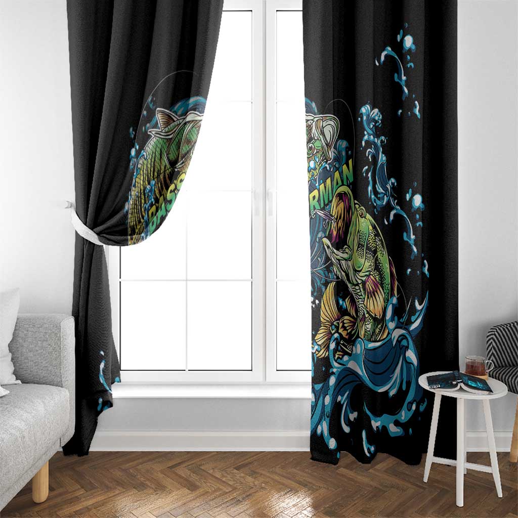 Bass Fishing Fisherman Window Curtain Big Mouth Boat - Wonder Print Shop