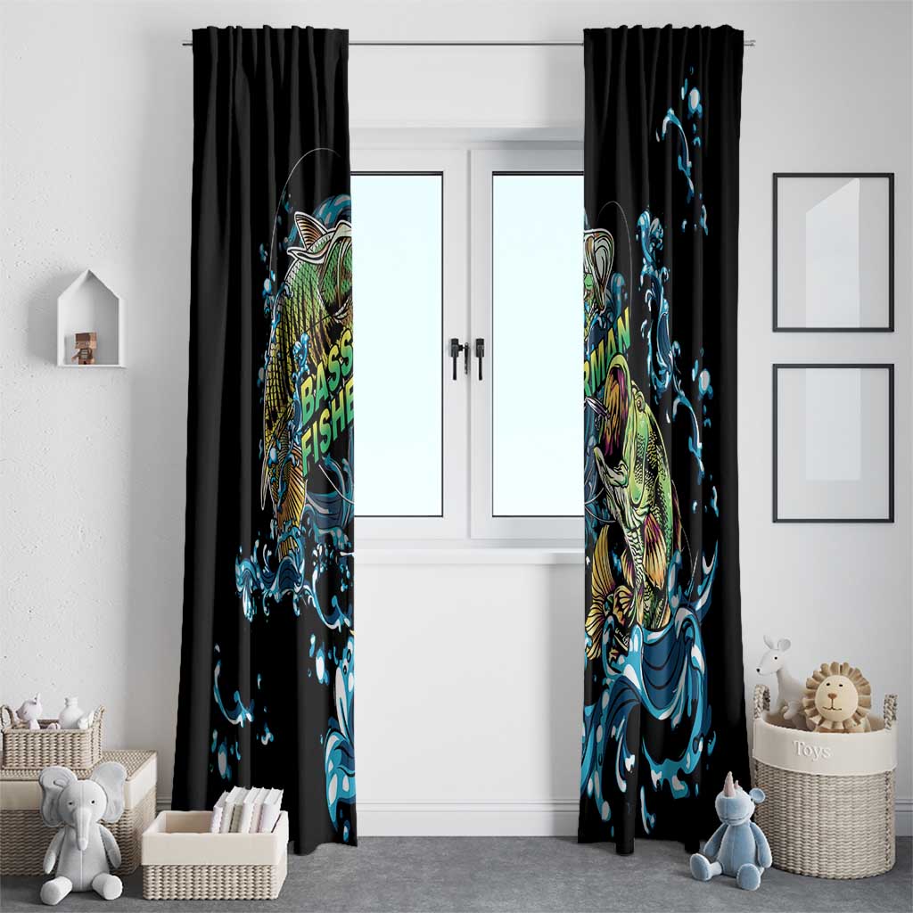 Bass Fishing Fisherman Window Curtain Big Mouth Boat - Wonder Print Shop