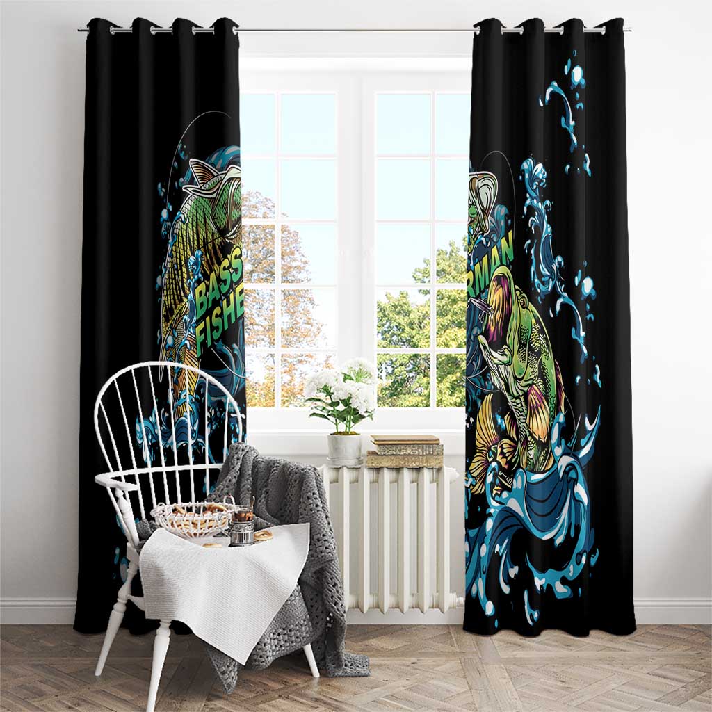 Bass Fishing Fisherman Window Curtain Big Mouth Boat - Wonder Print Shop