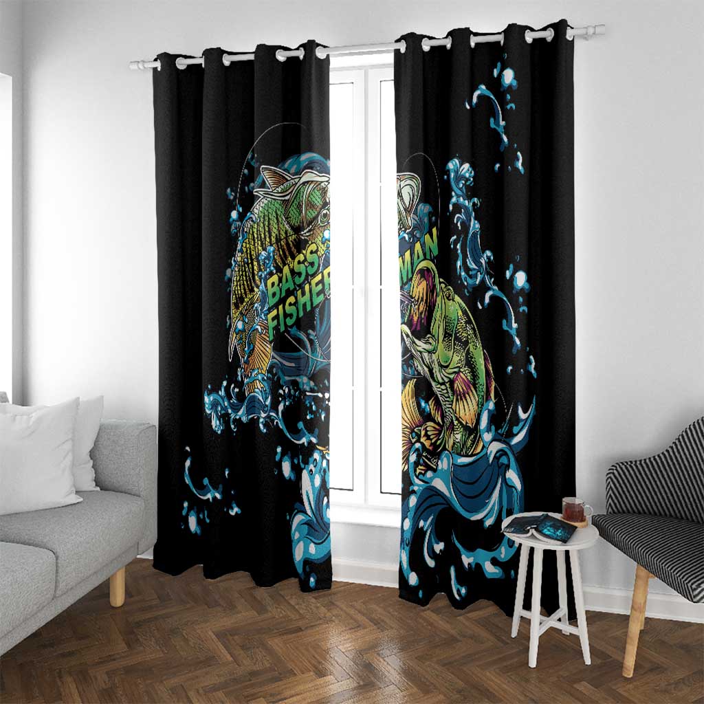 Bass Fishing Fisherman Window Curtain Big Mouth Boat - Wonder Print Shop