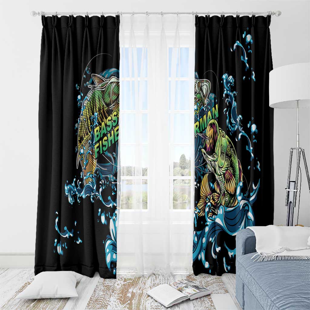 Bass Fishing Fisherman Window Curtain Big Mouth Boat - Wonder Print Shop
