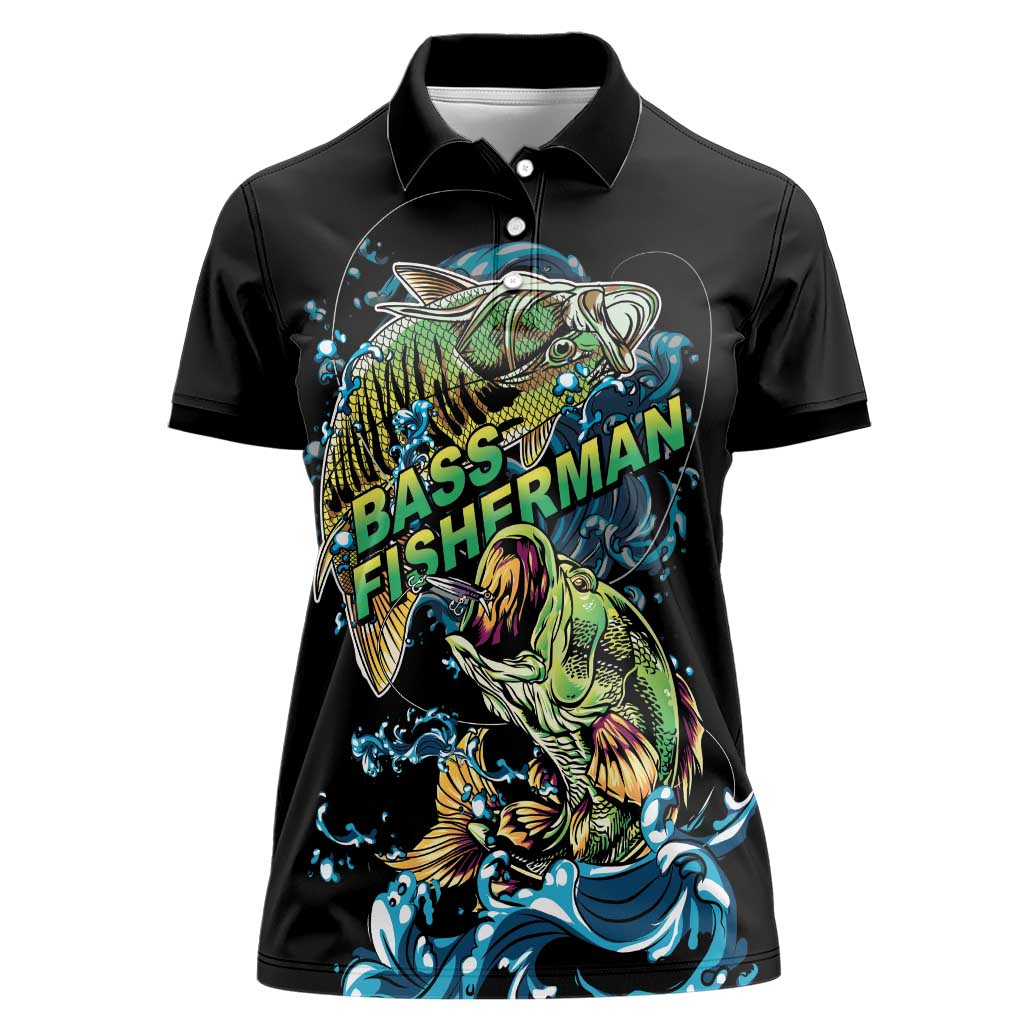 Bass Fishing Fisherman Women Polo Shirt Big Mouth Boat - Wonder Print Shop
