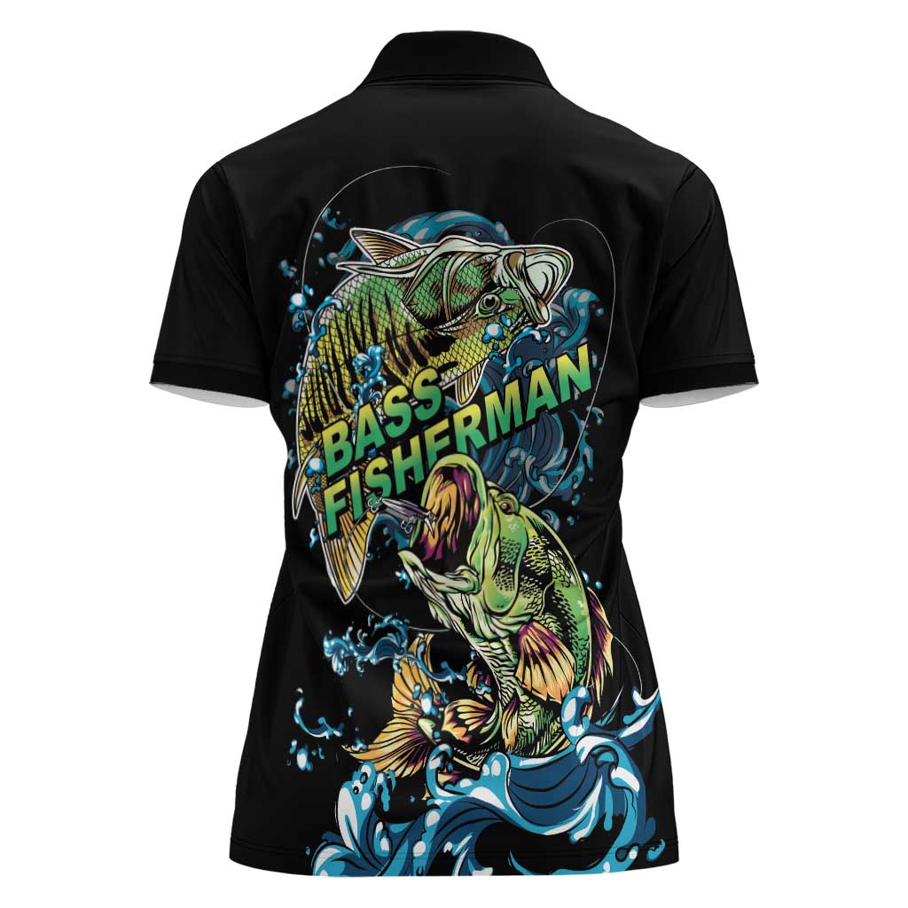 Bass Fishing Fisherman Women Polo Shirt Big Mouth Boat - Wonder Print Shop