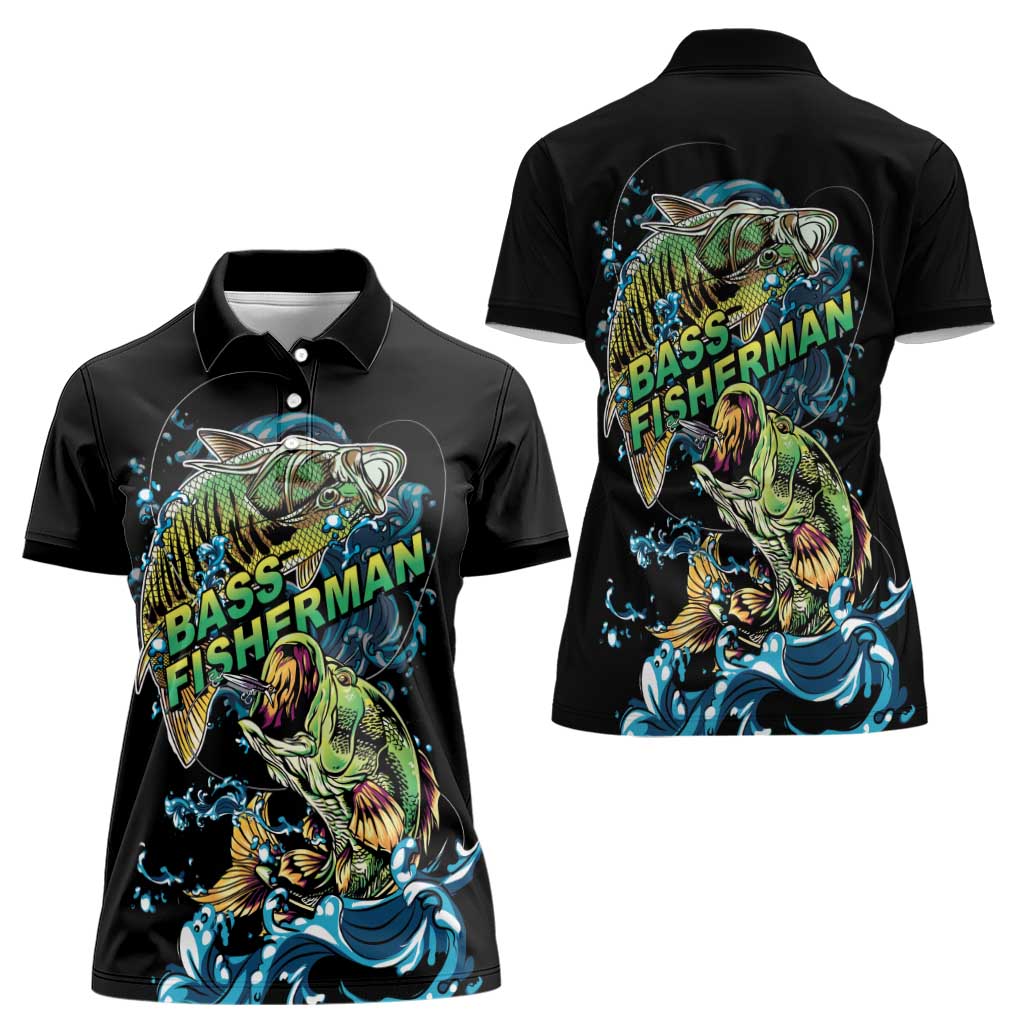 Bass Fishing Fisherman Women Polo Shirt Big Mouth Boat - Wonder Print Shop