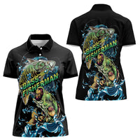 Bass Fishing Fisherman Women Polo Shirt Big Mouth Boat - Wonder Print Shop