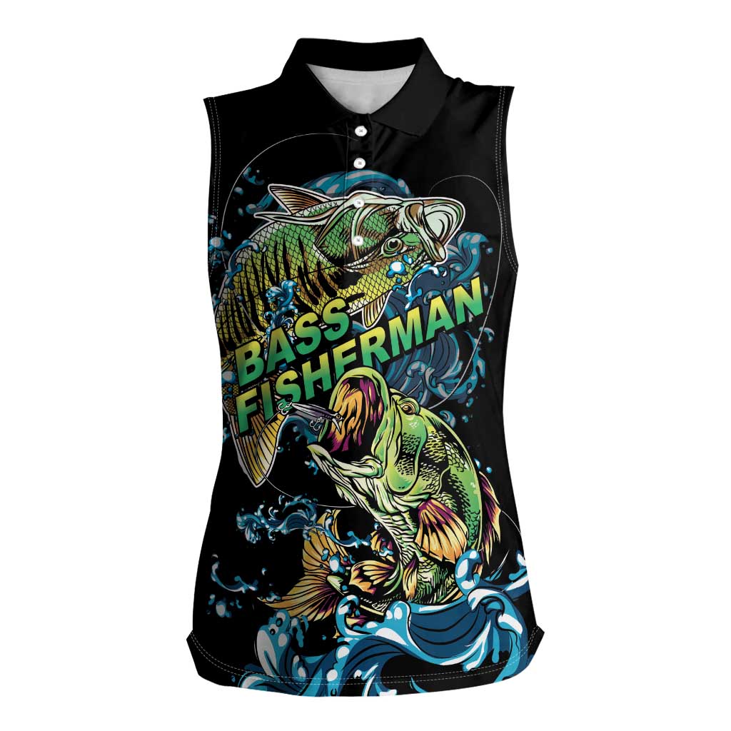 Bass Fishing Fisherman Women Sleeveless Polo Shirt Big Mouth Boat - Wonder Print Shop