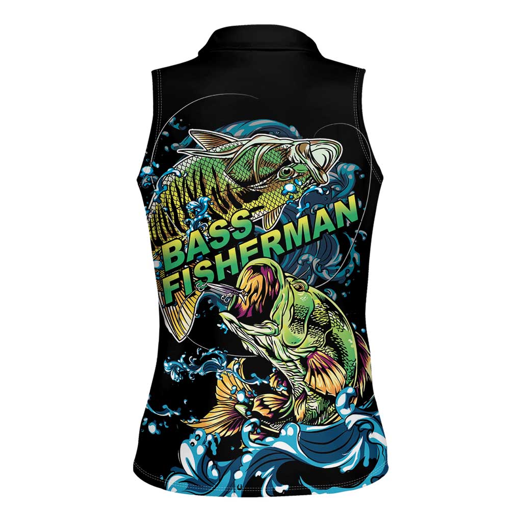 Bass Fishing Fisherman Women Sleeveless Polo Shirt Big Mouth Boat - Wonder Print Shop