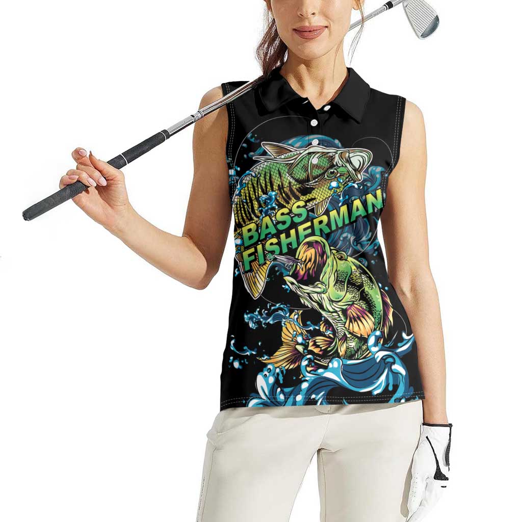Bass Fishing Fisherman Women Sleeveless Polo Shirt Big Mouth Boat - Wonder Print Shop