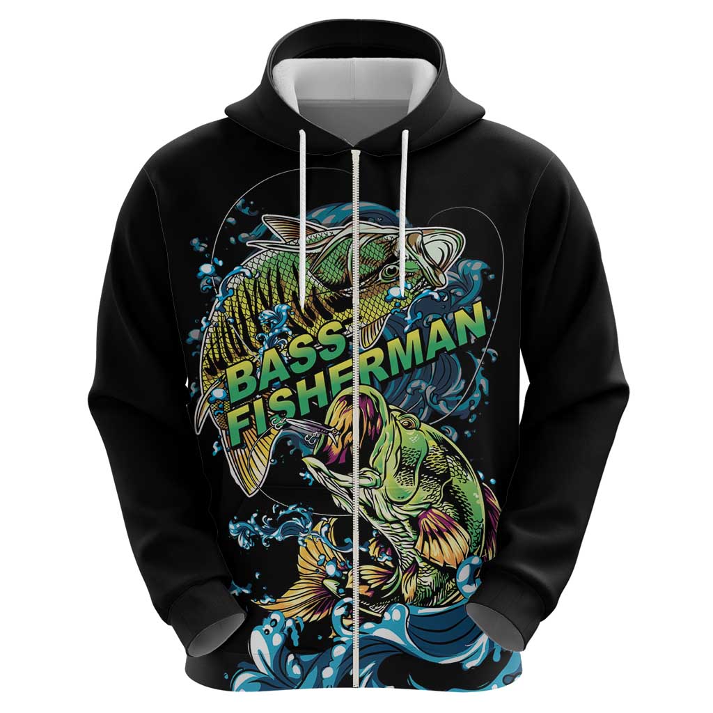 Bass Fishing Fisherman Zip Hoodie Big Mouth Boat - Wonder Print Shop