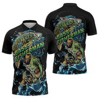 Bass Fishing Fisherman Zipper Polo Shirt Big Mouth Boat - Wonder Print Shop
