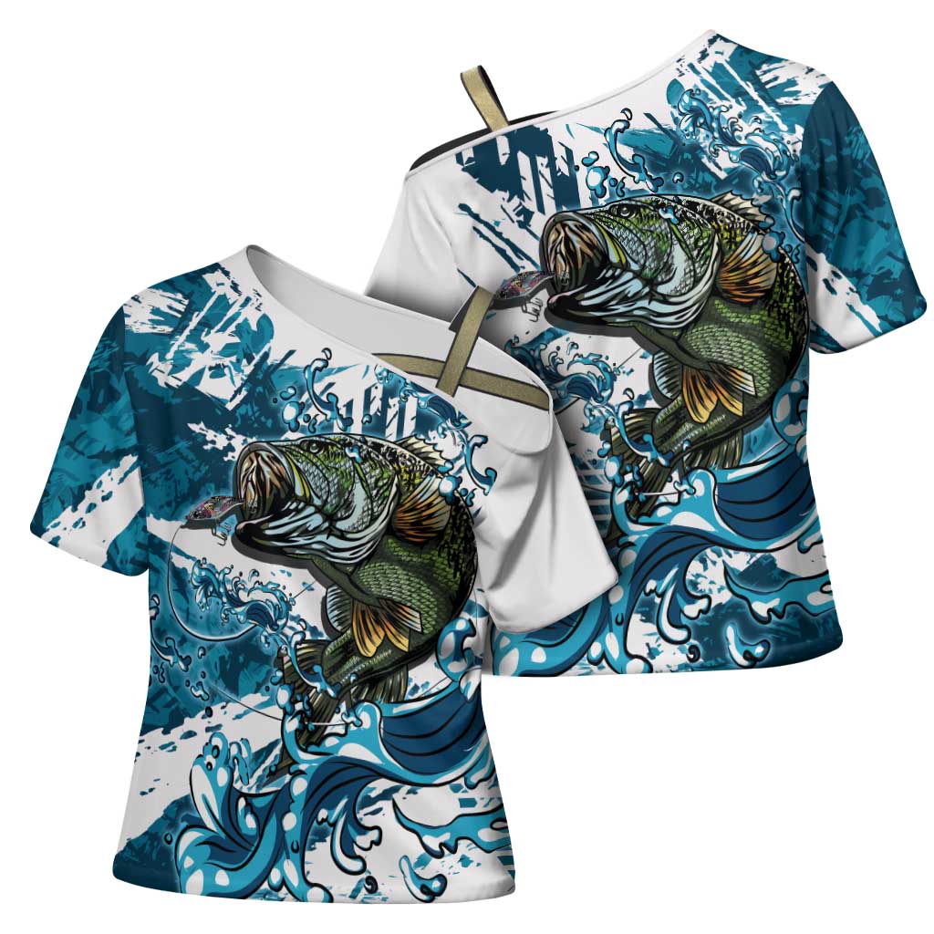 Bass Fishing Fisherman Cross Shoulder Shirt Fish Sport Largemouth - Wonder Print Shop