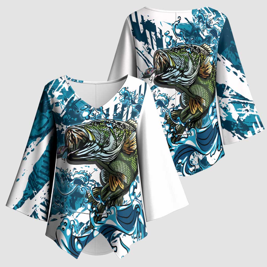Bass Fishing Fisherman Kimono Sleeve Blouse Fish Sport Largemouth - Wonder Print Shop