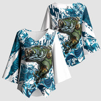 Bass Fishing Fisherman Kimono Sleeve Blouse Fish Sport Largemouth - Wonder Print Shop