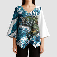 Bass Fishing Fisherman Kimono Sleeve Blouse Fish Sport Largemouth - Wonder Print Shop