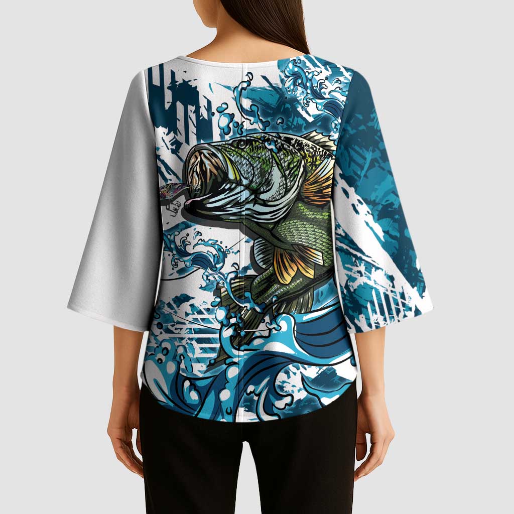 Bass Fishing Fisherman Kimono Sleeve Blouse Fish Sport Largemouth - Wonder Print Shop