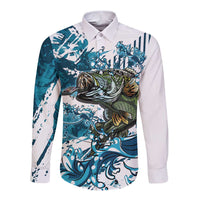 Bass Fishing Fisherman Long Sleeve Button Shirt Fish Sport Largemouth - Wonder Print Shop