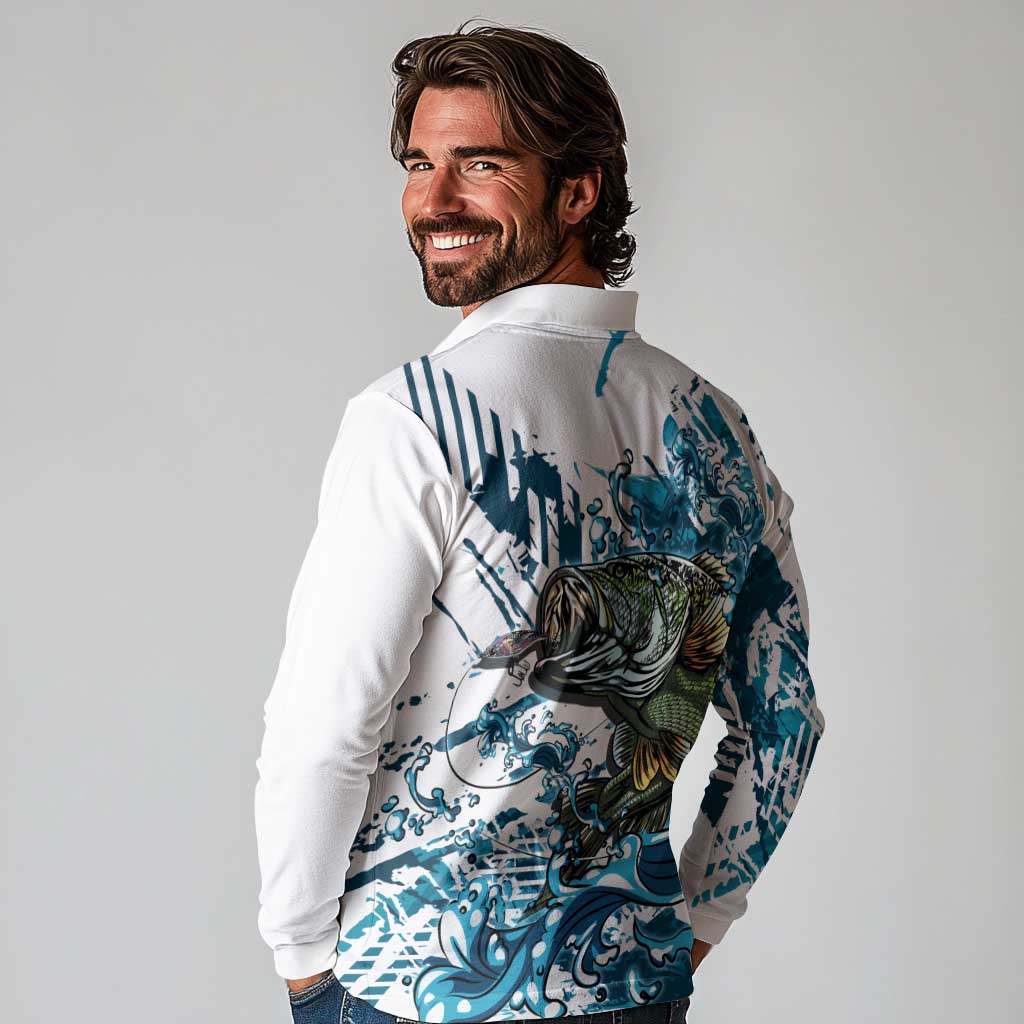 Bass Fishing Fisherman Long Sleeve Polo Shirt Fish Sport Largemouth - Wonder Print Shop