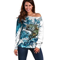 Bass Fishing Fisherman Off Shoulder Sweater Fish Sport Largemouth - Wonder Print Shop