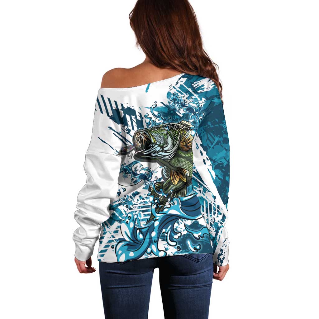 Bass Fishing Fisherman Off Shoulder Sweater Fish Sport Largemouth - Wonder Print Shop