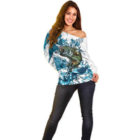 Bass Fishing Fisherman Off Shoulder Sweater Fish Sport Largemouth - Wonder Print Shop