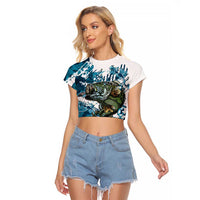 Bass Fishing Fisherman Raglan Cropped T Shirt Fish Sport Largemouth - Wonder Print Shop