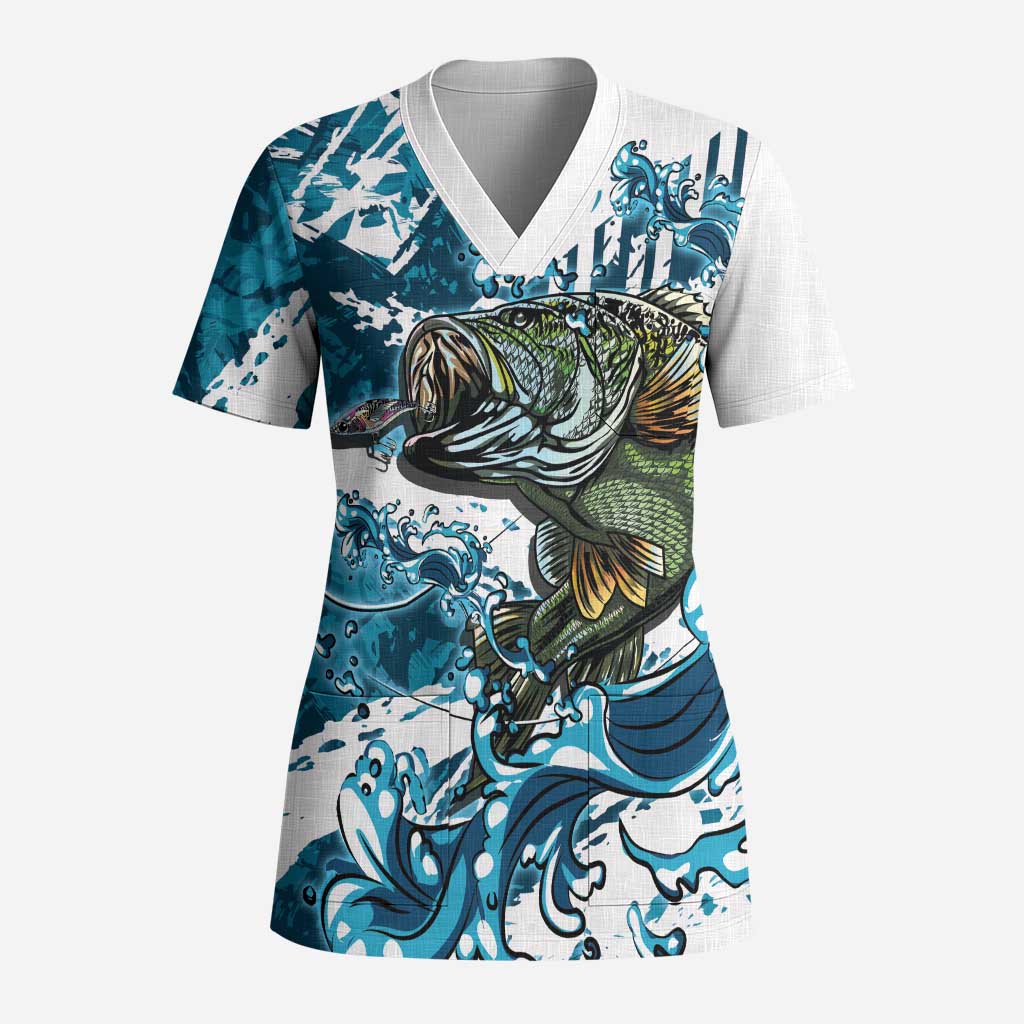 Bass Fishing Fisherman Scrub Top Fish Sport Largemouth - Wonder Print Shop