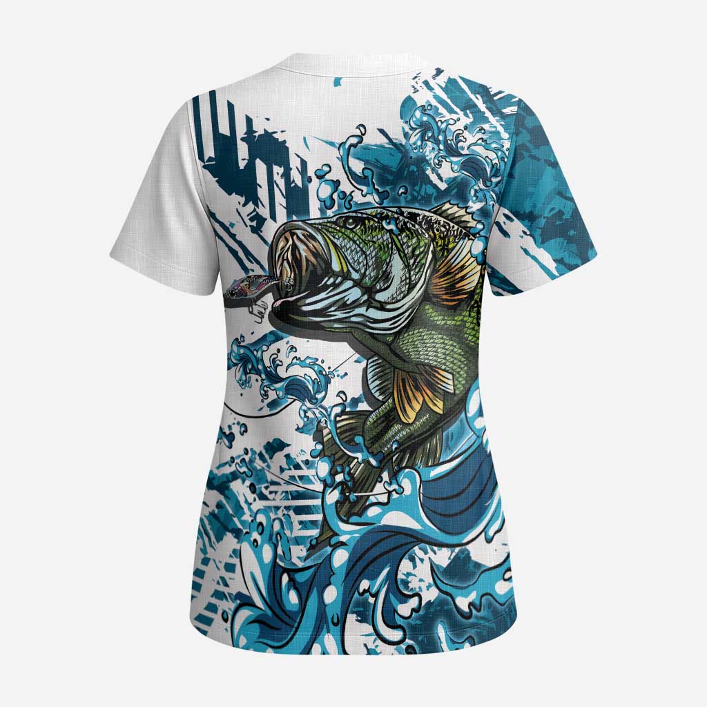 Bass Fishing Fisherman Scrub Top Fish Sport Largemouth - Wonder Print Shop
