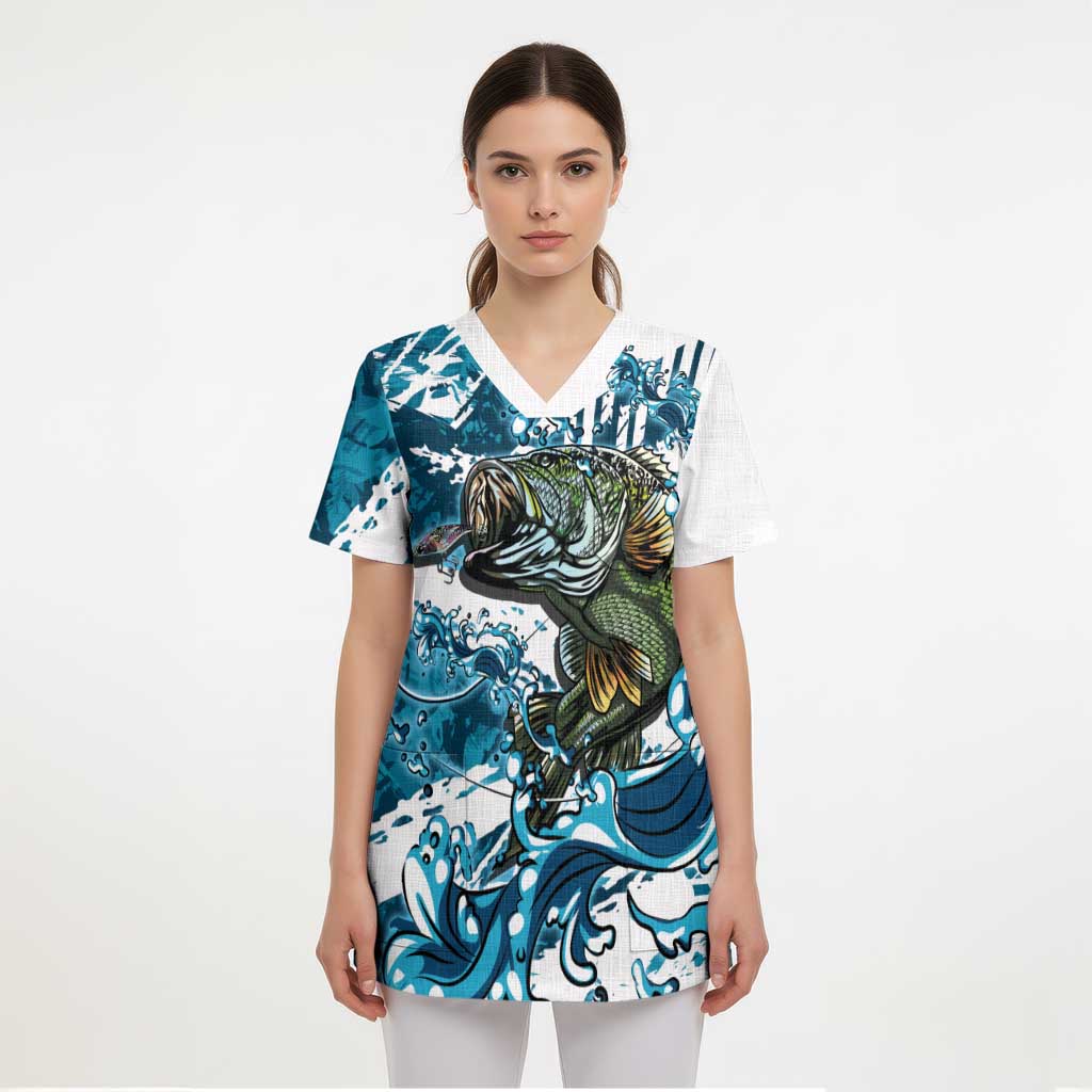 Bass Fishing Fisherman Scrub Top Fish Sport Largemouth - Wonder Print Shop