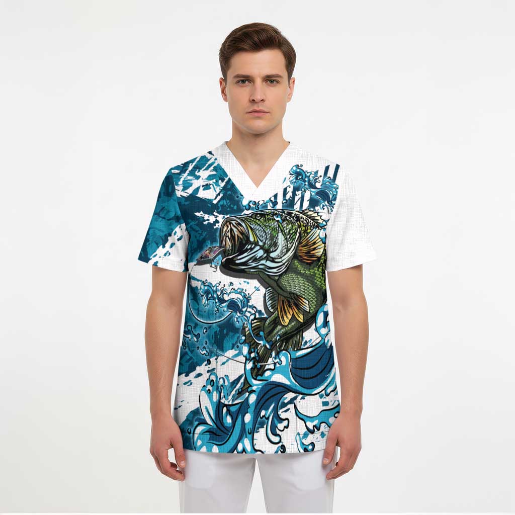 Bass Fishing Fisherman Scrub Top Fish Sport Largemouth - Wonder Print Shop