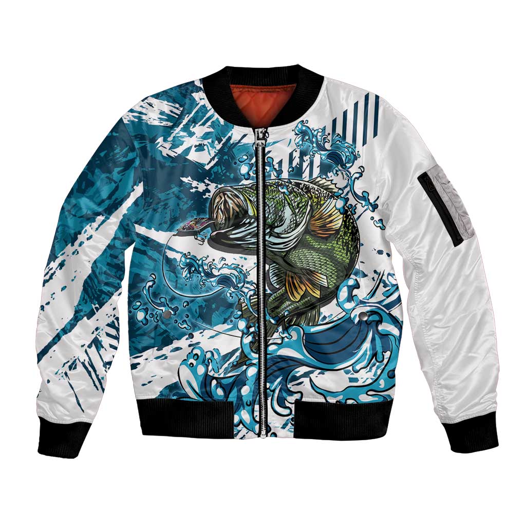 Bass Fishing Fisherman Sleeve Zip Bomber Jacket Fish Sport Largemouth - Wonder Print Shop