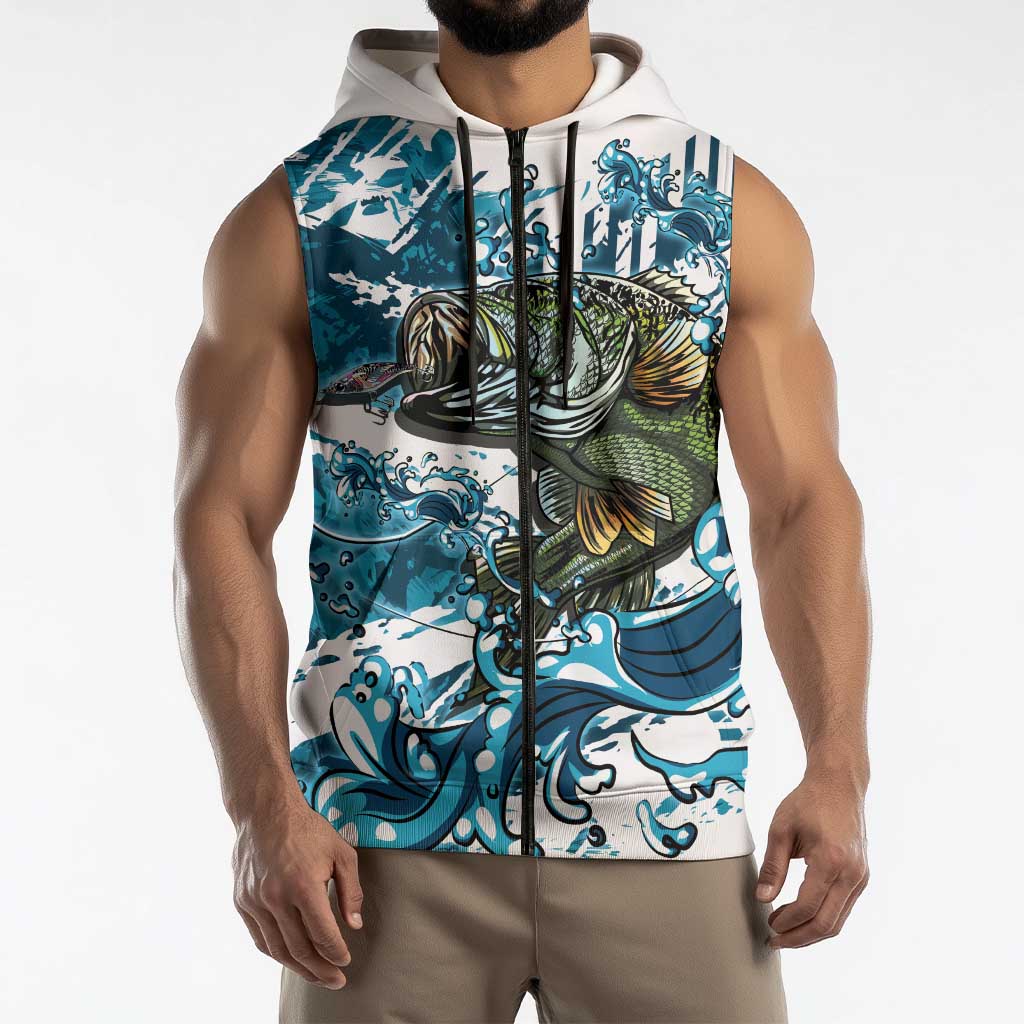 Bass Fishing Fisherman Sleeveless Zip Hoodie Fish Sport Largemouth - Wonder Print Shop