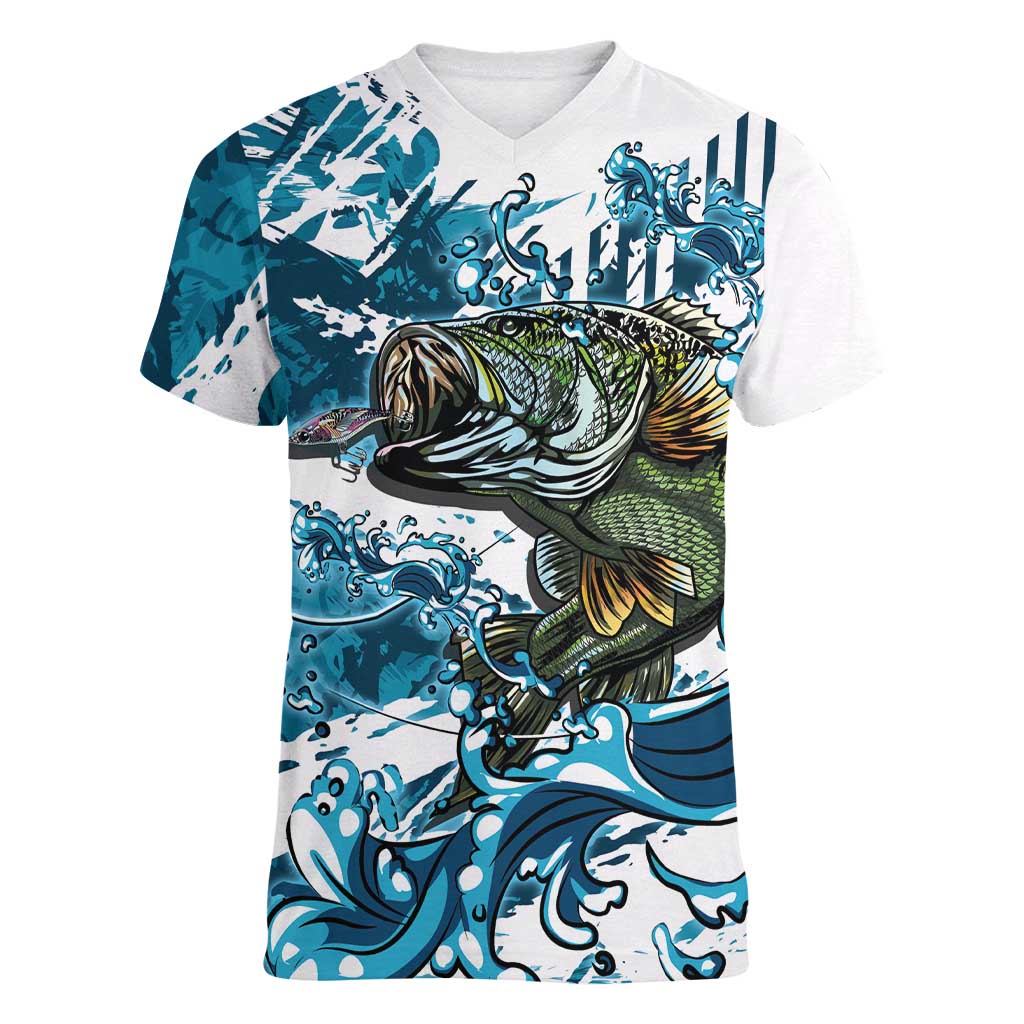 Bass Fishing Fisherman Women V-Neck T-Shirt Fish Sport Largemouth - Wonder Print Shop