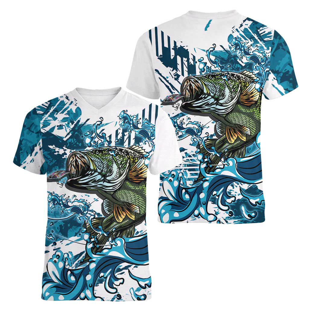 Bass Fishing Fisherman Women V-Neck T-Shirt Fish Sport Largemouth - Wonder Print Shop