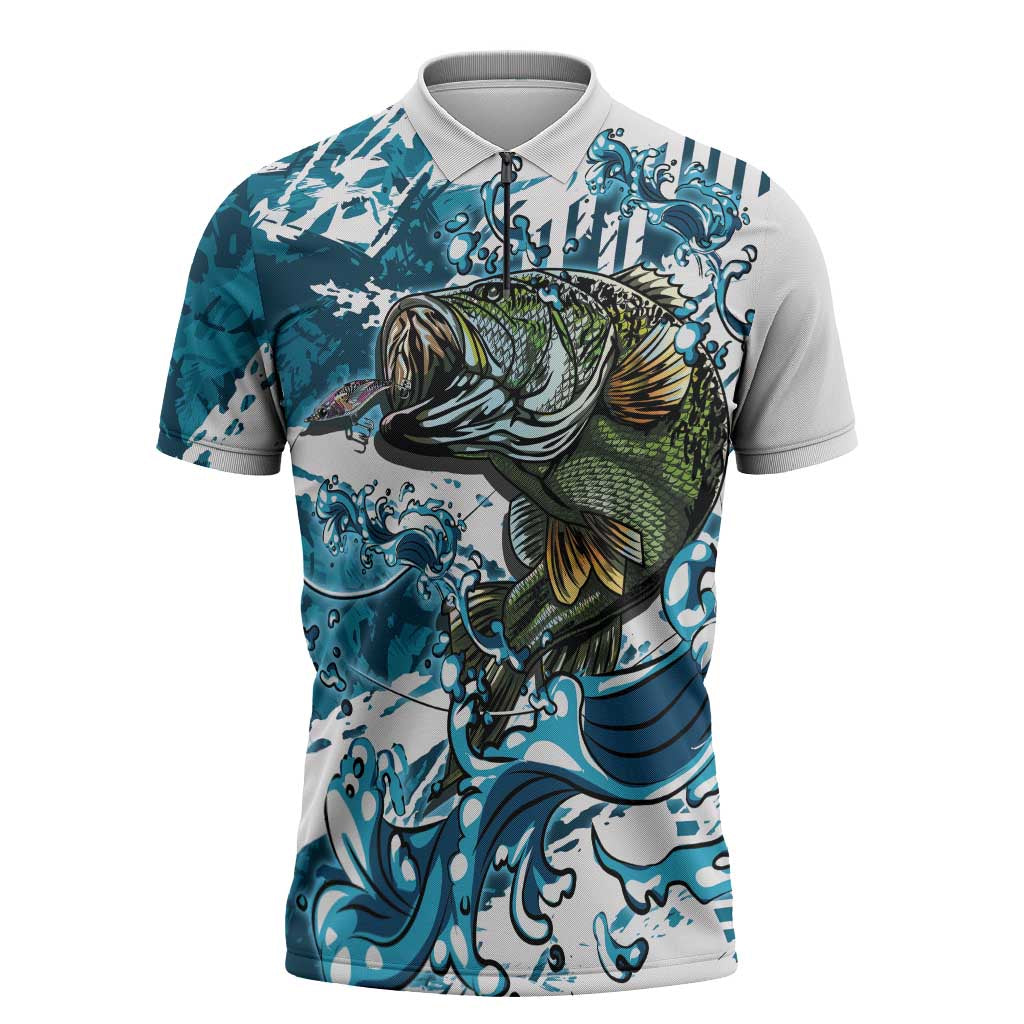Bass Fishing Fisherman Zipper Polo Shirt Fish Sport Largemouth - Wonder Print Shop