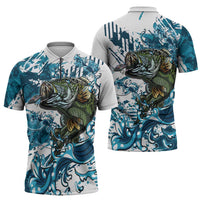 Bass Fishing Fisherman Zipper Polo Shirt Fish Sport Largemouth - Wonder Print Shop