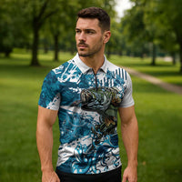 Bass Fishing Fisherman Zipper Polo Shirt Fish Sport Largemouth - Wonder Print Shop