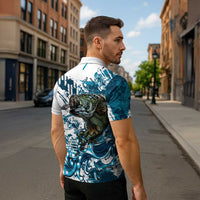 Bass Fishing Fisherman Zipper Polo Shirt Fish Sport Largemouth - Wonder Print Shop