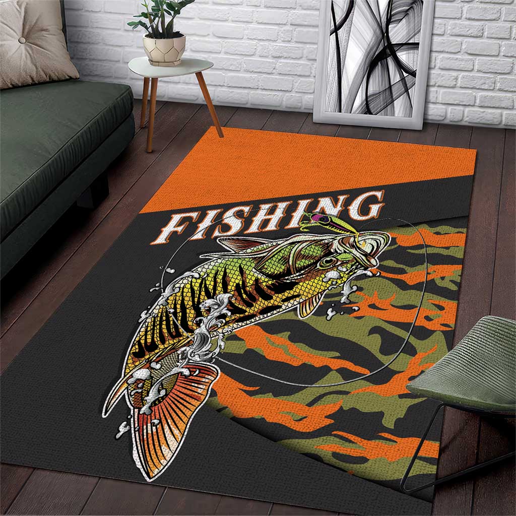 Bass Fishing Fisherman Area Rug Camouflag Pattern - Wonder Print Shop