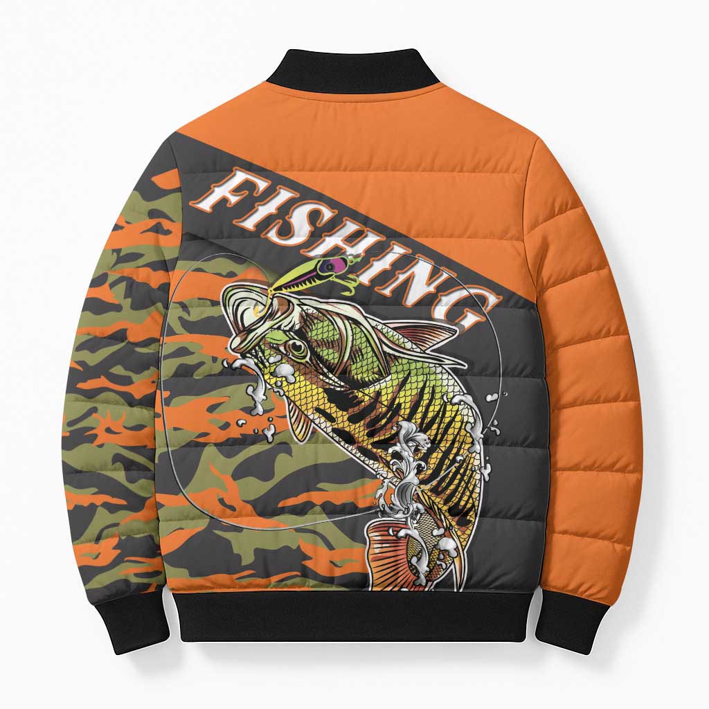 Bass Fishing Fisherman Bomber Puffer Jacket Camouflag Pattern - Wonder Print Shop