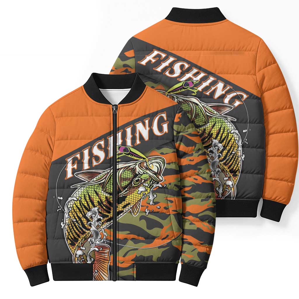 Bass Fishing Fisherman Bomber Puffer Jacket Camouflag Pattern - Wonder Print Shop